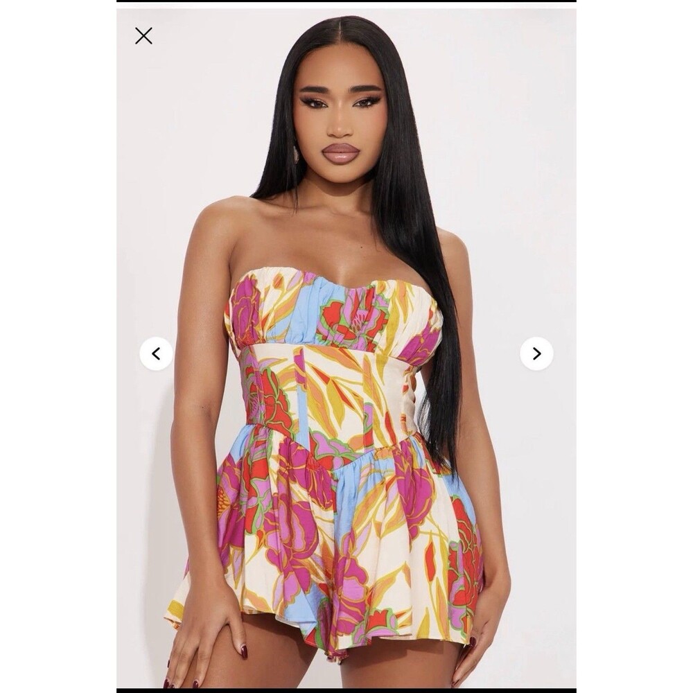 Fashion Nova Floral Strapless Corset Romper Skort Multicolor Women’s Sz M